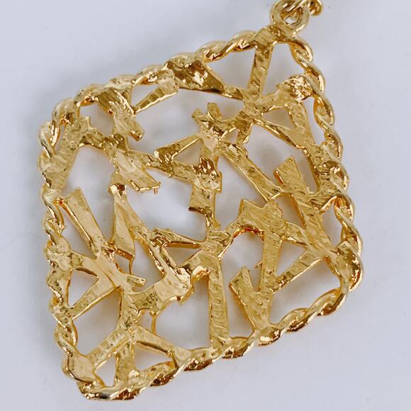 VTG 1970s Gold Tone Modernist Pendant Necklace Long Rope Chain 48" - Picture 8 of 9